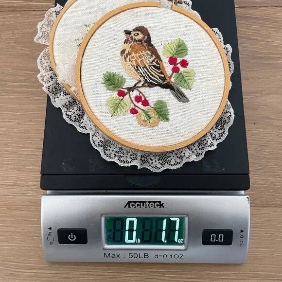 Handmade Birds Embroidery Hoop Art Wall Hanging Lace Needlepoint Sparrow Finch - Picture 13 of 13